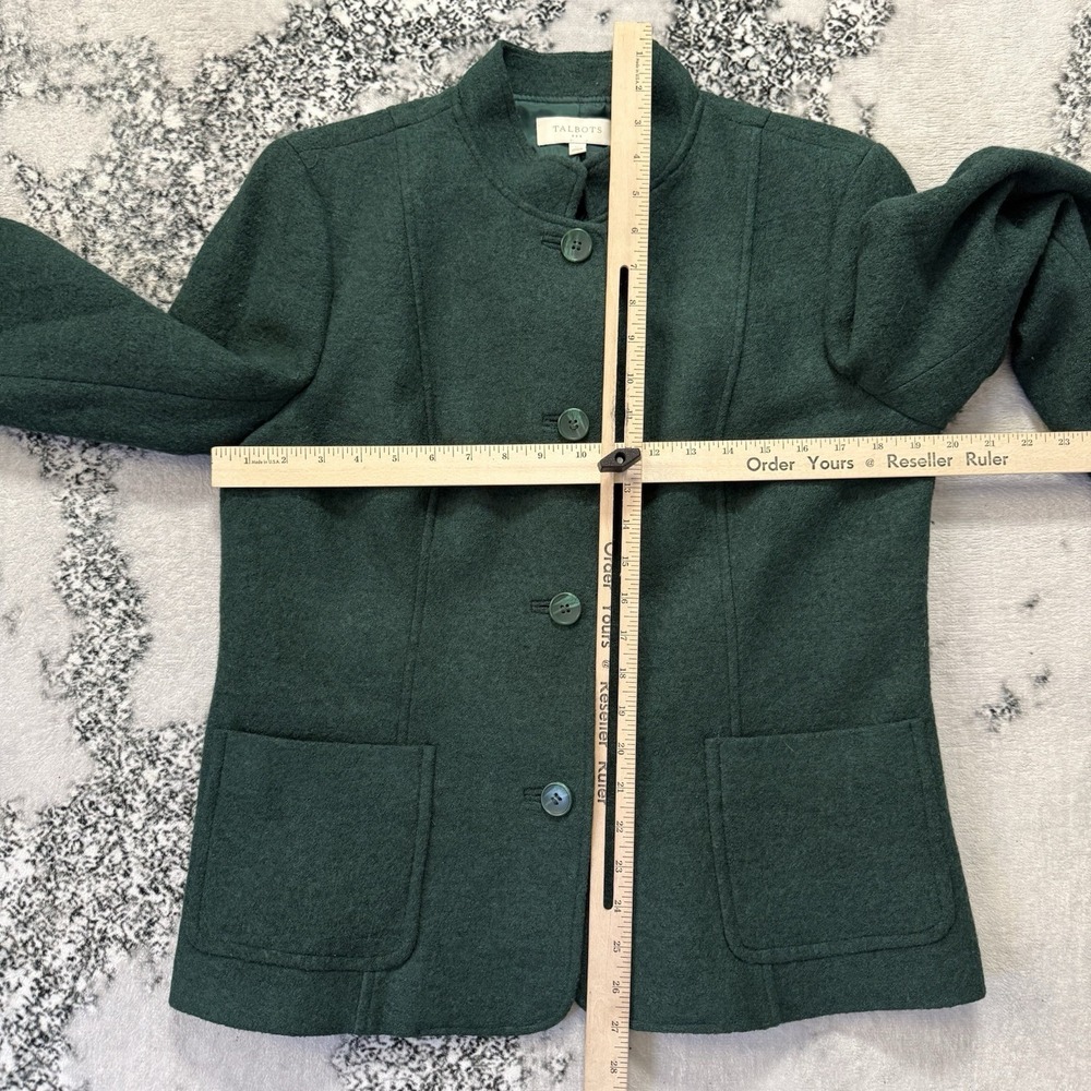 Talbots Jacket Womens Sz 12 Green Wool Blend Stand Collar‎ Patch Pockets Classic - Picture 3 of 8